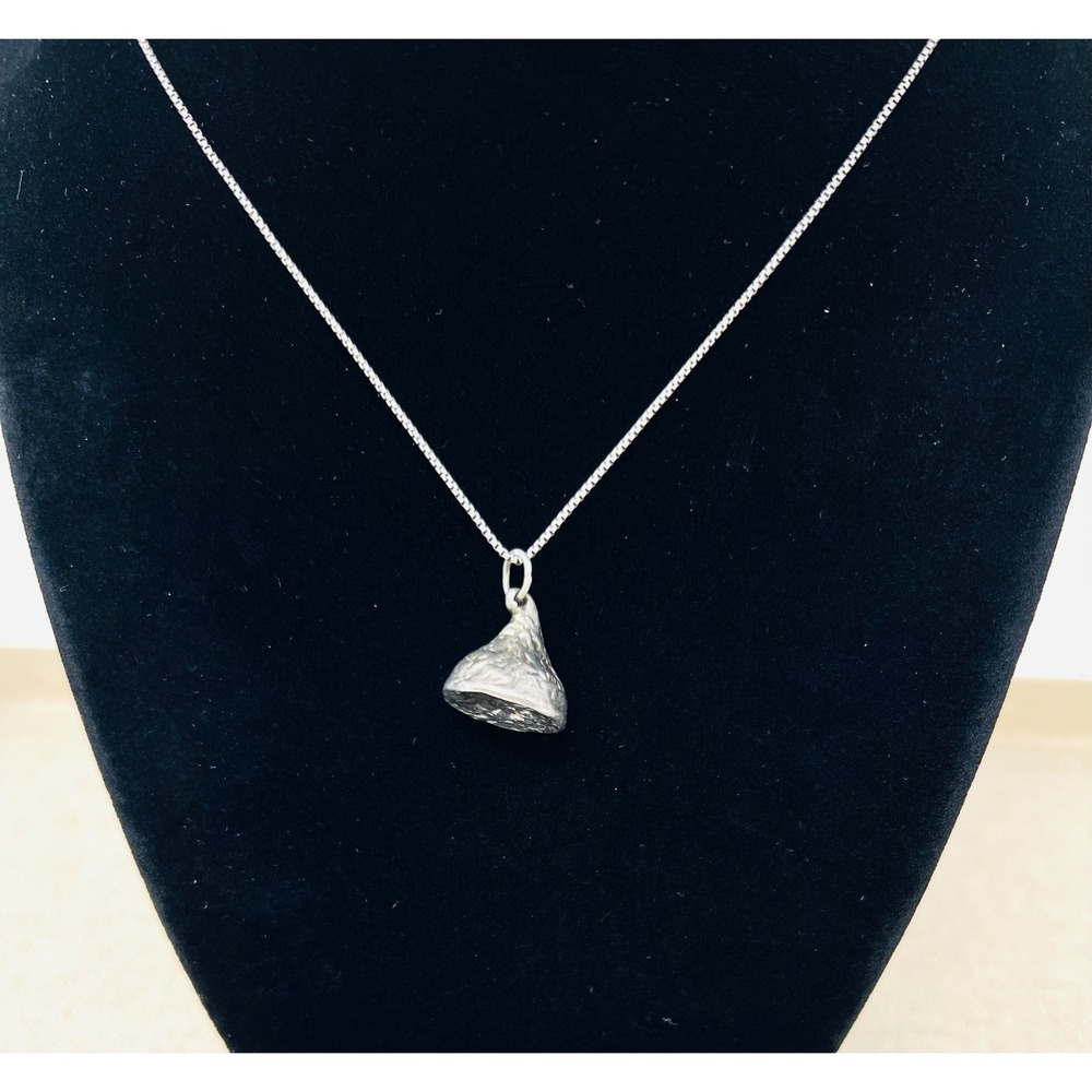 Hershey Kiss Sterling Silver Box Chain Textured Charm Necklace Pendant